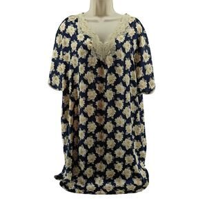 Vintage Barbizon Cream Rose Navy Satin Kaftan Patio Dress Womens Large